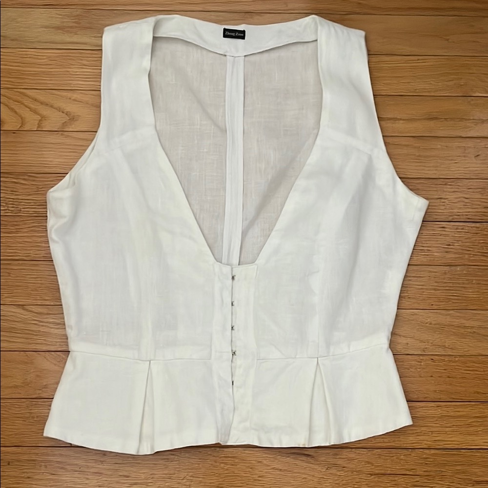 100% Linen White Bustier Peplum Vest